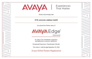 ETK networks erreicht Avaya Edge Diamond Zertifizierung!